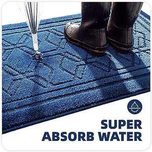 18"x32" Entryway Rug Blue Door Mats Indoor Entrance, Non Slip Absorbent Front Doormat, Washable Low-Profile Entry Rugs for Inside House