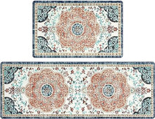 Boho Cushioned Anti Fatigue Waterproof Non Slip Kitchen Mat Set of 2, Blue (17"x47"+17"x28")