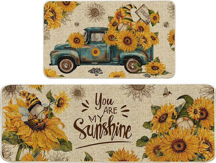 Set of 2, Anti Fatigue  Floor Non-Slip You are My Sunshine Kitchen Decor Holiday Decorations-17x29 and 17x47 Inch