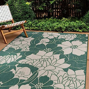 Modern Floral Flowers Textured Flat Weave Easy Cleaning Outdoor Rugs