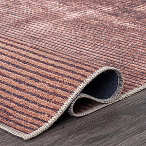 Contemporary Distressed Stripe Stain Resistant Flat Weave Eco Friendly Premium Recycled Machine Washable Area Rug 3'3"x5' Rust