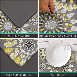 White Gold Yellow Marble Set of 2 Anti Fatigue Kitchen Rugs Mat