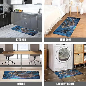 Anti Fatigue Coastal Rugs Beach Theme Fish Pattern Waterproof Non-Slip Ergonomic Comfort Standing Mat for Sink Laundry Bedroom,17.3 x28+17.3 x 47 Inch, PVC, Blue