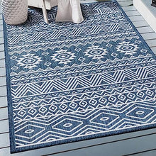 Lecce Distressed Geometric Bohemian Textured Flat Weave Easy Cleaning Outdoor Rugs