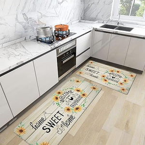 2 Pieces Anti-Fatigue Non-Slip Comfort Standing Kitchen Rugs 17.3x28+17.3x47 Black