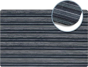 Smooth Step Striped Machine Washable Low Profile Stain Resistant Non-Slip Versatile Utility Kitchen Mat, Blue/Black, 24"x35"