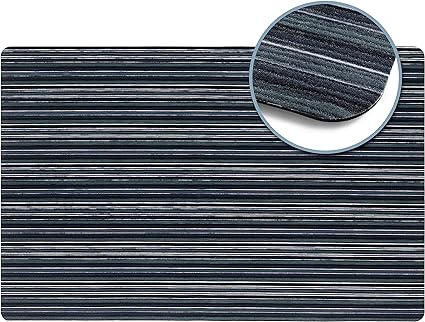 Smooth Step Striped Machine Washable Low Profile Stain Resistant Non-Slip Versatile Utility Kitchen Mat, Blue/Black, 24