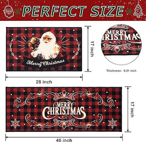 Christmas Kitchen Rug Mat Set 2023 New Non Slip Decorative Home Joy Black Soft Floor Mat, 28"x17" & 46”x17