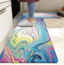 Anti Fatigue Coastal Rugs Beach Theme Fish Pattern Waterproof Non-Slip Ergonomic Comfort Standing Mat for Sink Laundry Bedroom,17.3 x28+17.3 x 47 Inch, PVC, Blue