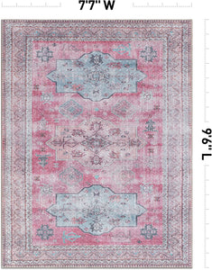 Distressed Transitional Bohemian Stain Resistant Flat Weave Eco Friendly Premium Recycled Machine Washable Area Rug 7'7"x9'6" Multi