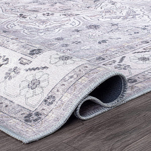 Transitional Medallion Stain Resistant Flat Weave Eco Friendly Premium Recycled Machine Washable Area Rug 5'x7' Gray