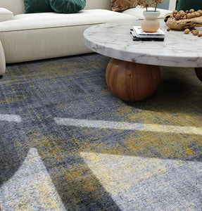 Contemporary Abstract Stain Resistant Flat Weave Eco Friendly Premium Recycled Machine Washable Area Rug 5'x7' Yellow
