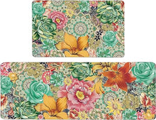 Boho Floral Bohemian Anti Fatigue Vintage Cushioned Standing Kitchen Mats, 17.3 x 28+17.3 x 47 Inches