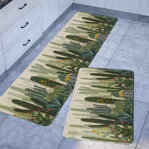 2 Pieces Natural Rubber Boho Kitchen Mats (17" Wx30 L+17" W x 47" L Palm Tree Leaves)