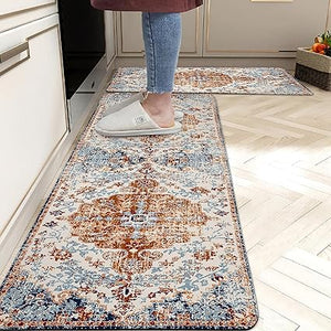 Boho Kitchen Mats Set of 2 Cushioned Anti-Fatigue Comfort Standing Mat, 17.3x28+17.3x47 Inch