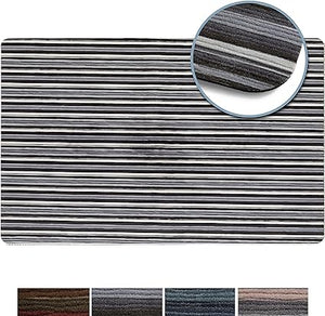 Smooth Step Striped Machine Washable Low Profile Stain Resistant Non-Slip Versatile Utility Kitchen Mat, Blue/Black, 24"x35"