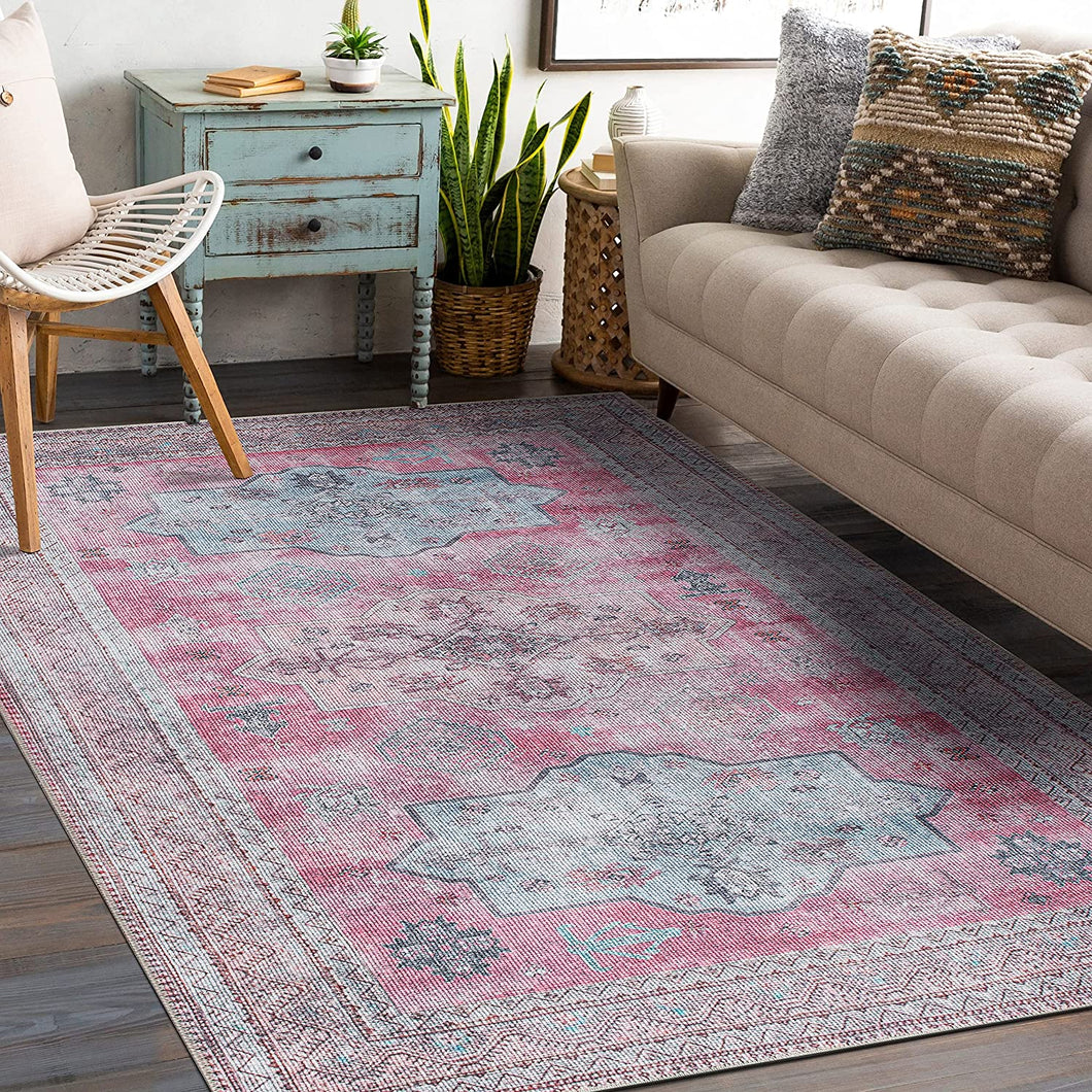Distressed Transitional Bohemian Stain Resistant Flat Weave Eco Friendly Premium Recycled Machine Washable Area Rug 7'7