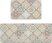 Boho Floral Kitchen Mats Set of 2, 17.3x28+17.3x47 Inch, 2/5 Inch