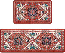 Boho Floral Kitchen Mats Set of 2, 17.3x28+17.3x47 Inch, 2/5 Inch