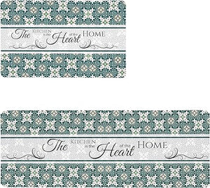 Boho Floral Kitchen Mats Set of 2, 17.3x28+17.3x47 Inch, 2/5 Inch