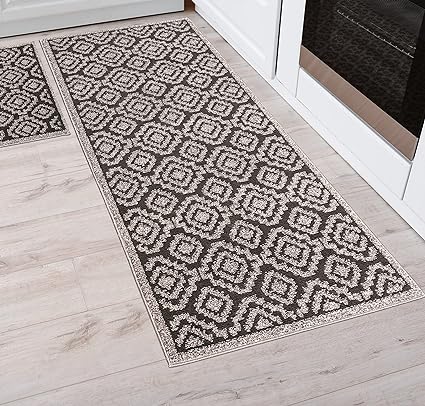 Non Skid Washable TPR Backing 100% Polyester Kitchen Mat Set of 2 Abso –  Modern Rugs and Decor