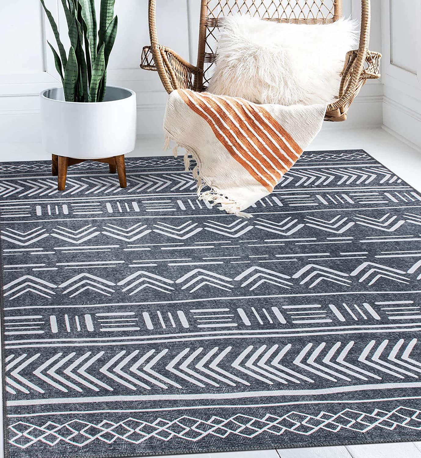 Washable Rugs 3'X5', Cotton Woven Black and White Outdoor Rug