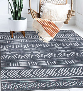 Contemporary Geometric Bohemian Stain Resistant Flat Weave Eco Friendly Premium Recycled Machine Washable Area Rug 3'3"x5' Dark Gray