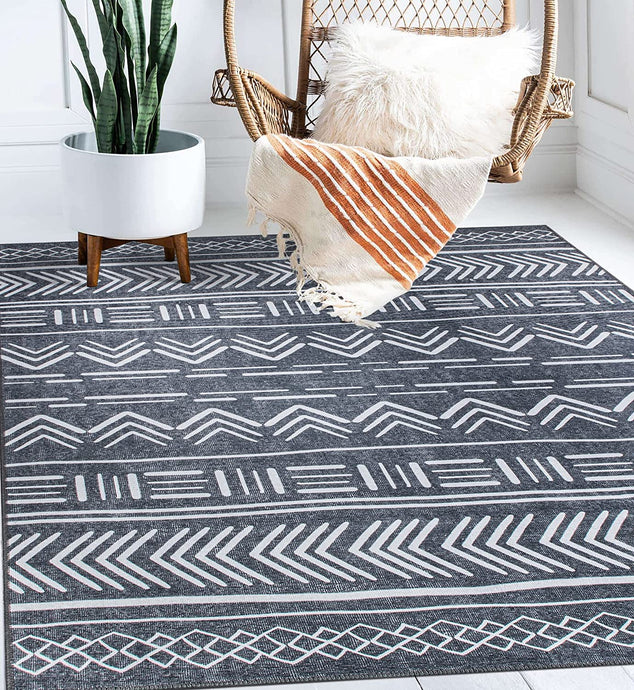 Contemporary Geometric Bohemian Stain Resistant Flat Weave Eco Friendly Premium Recycled Machine Washable Area Rug 3'3