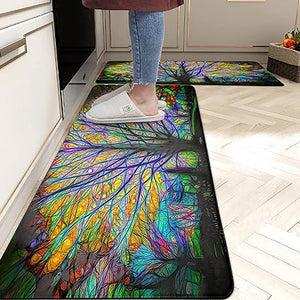 Boho Kitchen Mats Set of 2 Cushioned Anti-Fatigue Comfort Standing Mat, 17.3x28+17.3x47 Inch