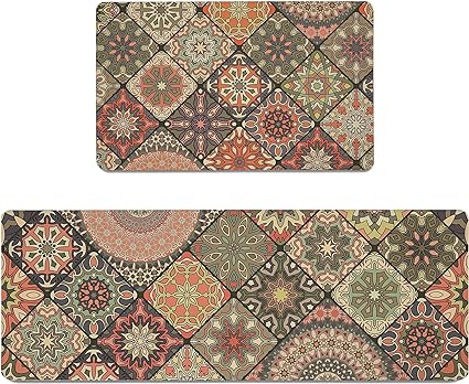 Cushioned Anti-Fatigue Kitchen Carpet, Floral Pattern Floor Mat