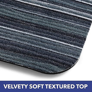 Smooth Step Striped Machine Washable Low Profile Stain Resistant Non-Slip Versatile Utility Kitchen Mat, Blue/Black, 24"x35"