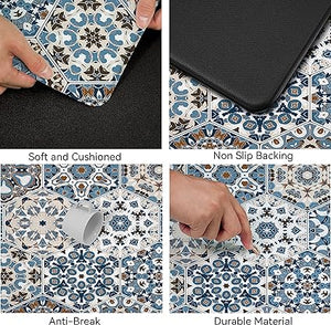 Boho Kitchen Mats Set of 2 Cushioned Anti-Fatigue Comfort Standing Mat, 17.3x28+17.3x47 Inch