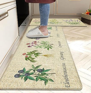 Anti Fatigue Coastal Rugs Beach Theme Fish Pattern Waterproof Non-Slip Ergonomic Comfort Standing Mat for Sink Laundry Bedroom,17.3 x28+17.3 x 47 Inch, PVC, Blue