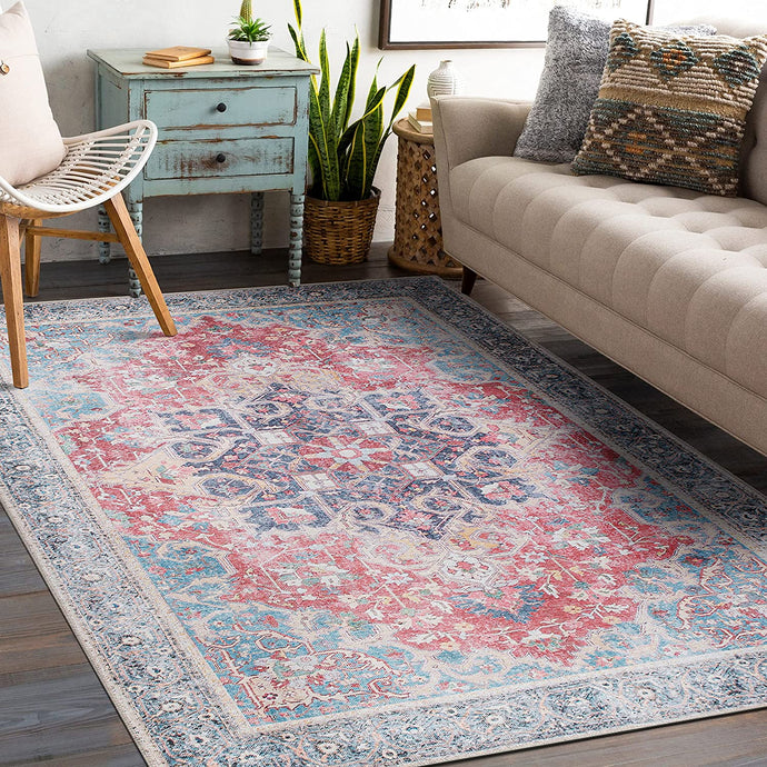 Traditional Distressed Vintage Stain Resistant Flat Weave Eco Friendly Premium Recycled Machine Washable Area Rug 8'4