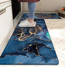 Anti Fatigue Coastal Rugs Beach Theme Fish Pattern Waterproof Non-Slip Ergonomic Comfort Standing Mat for Sink Laundry Bedroom,17.3 x28+17.3 x 47 Inch, PVC, Blue