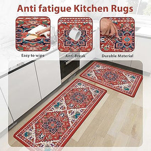 Boho Floral Kitchen Mats Set of 2, 17.3x28+17.3x47 Inch, 2/5 Inch