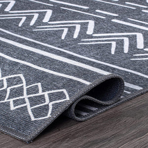 Contemporary Geometric Bohemian Stain Resistant Flat Weave Eco Friendly Premium Recycled Machine Washable Area Rug 3'3"x5' Dark Gray