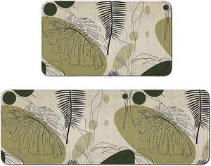 2 Pieces Natural Rubber Boho Kitchen Mats (17" Wx30 L+17" W x 47" L Palm Tree Leaves)