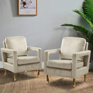 Valentina Modern Upholstered Accent Armchair with Gold Legs Set of 2