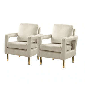 Valentina Modern Upholstered Accent Armchair with Gold Legs Set of 2