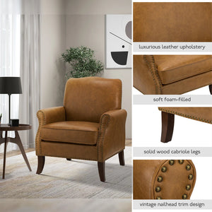 Bernhard Mid-Century Modern Leather Armchair with Nailhead Trim Design