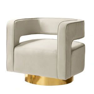 Carisa Modern Upholstered Swivel Comfy Open-Back Barrel Chair with Golden Base