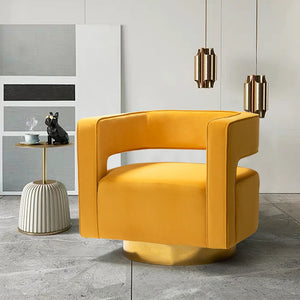 Carisa Modern Upholstered Swivel Comfy Open-Back Barrel Chair with Golden Base