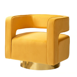 Carisa Modern Upholstered Swivel Comfy Open-Back Barrel Chair with Golden Base