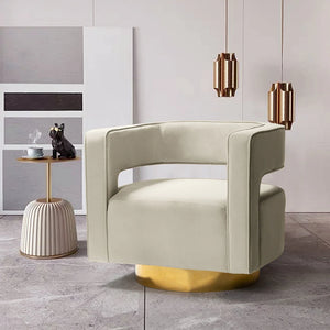 Carisa Modern Upholstered Swivel Comfy Open-Back Barrel Chair with Golden Base