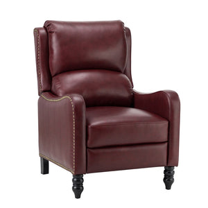 Cedric Modern Genuine Leather Nailhead Trim Pushback Recliner with Adjustable Footrest