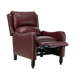 Cedric Modern Genuine Leather Nailhead Trim Pushback Recliner with Adjustable Footrest