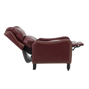 Cedric Modern Genuine Leather Nailhead Trim Pushback Recliner with Adjustable Footrest