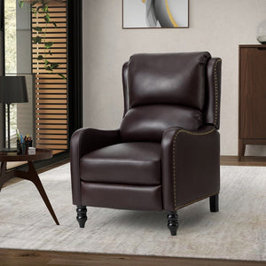 Cedric Modern Genuine Leather Nailhead Trim Pushback Recliner with Adjustable Footrest