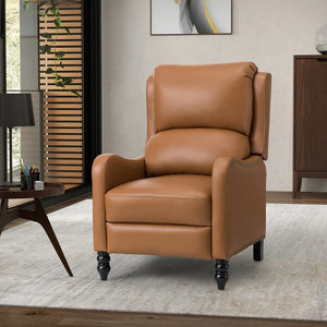 Cedric Modern Genuine Leather Nailhead Trim Pushback Recliner with Adjustable Footrest